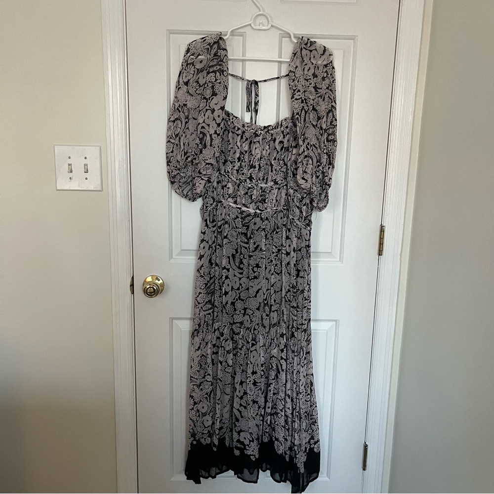 Anthropologie Black and Pink Midi Dress